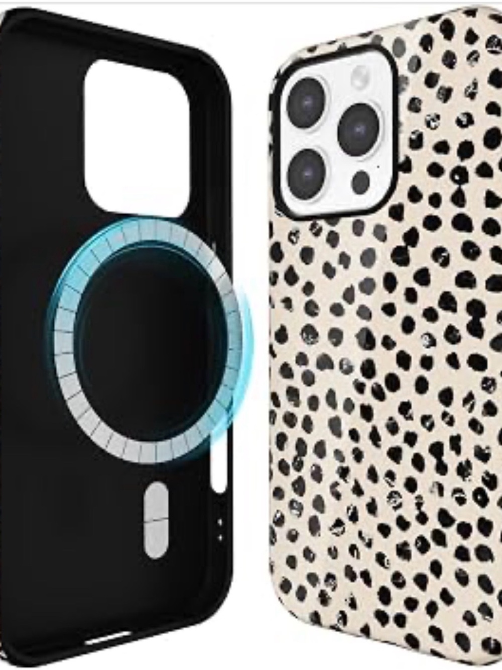 Leopard Print MagSafe-Compatible Phone Case - Cream/Black Polka Dot